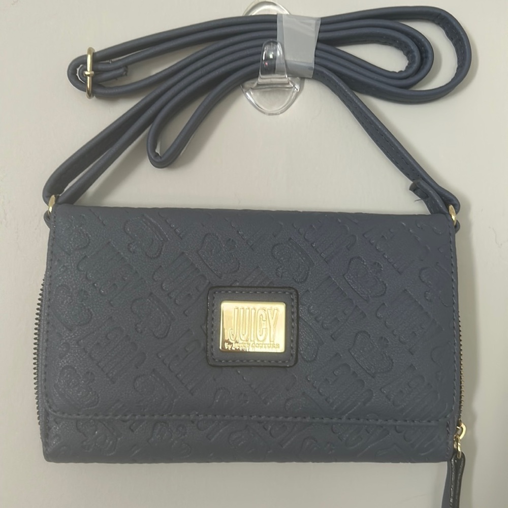 NWT Juicy Couture slate blue crossbody wallet/purse 12 card slots & zip closure
